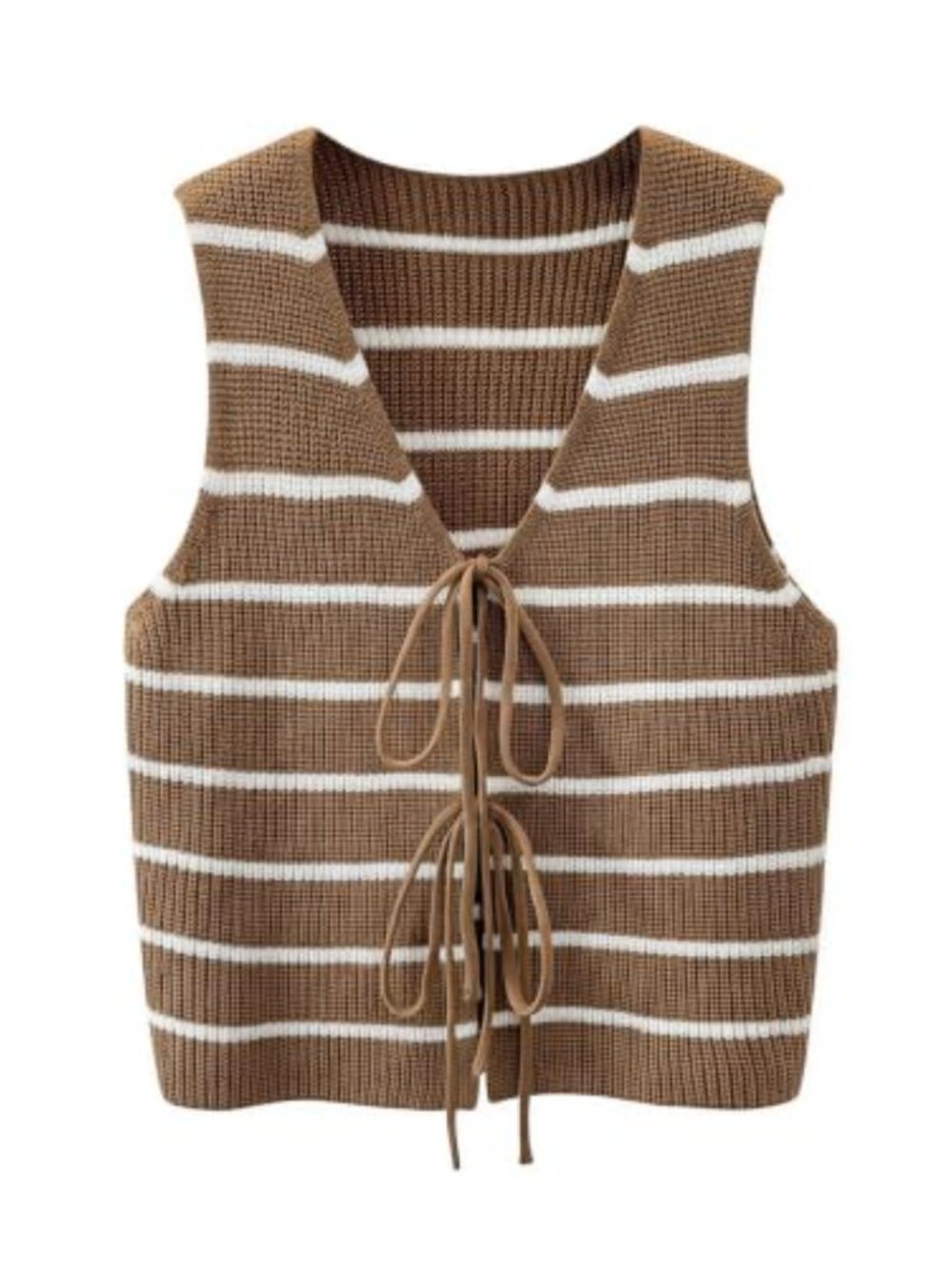 Striped Sleeveless Knit Sweater Vest Tie Front V Neck